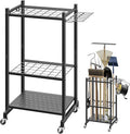 LAKEMID Garden Tool Organizer Stand with Wheels,Yard Tool Organizer for Garage with 2 Hooks, Rack Up to 42 Tools,Broom Holder & Garden Tool Rack for Shed, Patio, Outdoor Use
