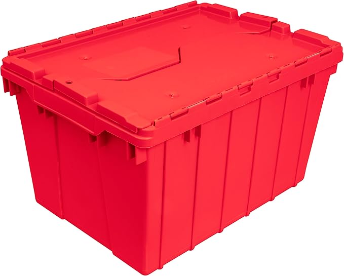 Akro-Mils 39120 Industrial Lidded Plastic Storage Container, Nesting and Stackable Plastic Storage Box with Lid Attached, Organization Tote for Garage and Warehouse, 21.5"x15.25"x12.5", Red (6-Pack)
