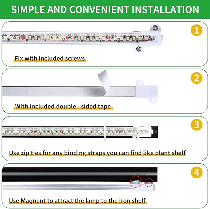 RWNTAO Grow Lights for Indoor Plants, 13" Grow Light Strips with Timer 3/9/12 H, 10 Dimmable Levels, 192 LEDs Full Spectrum Sunlight Plant Growing Lamp for Indoor Greenhouse Seedlings, 4 Head