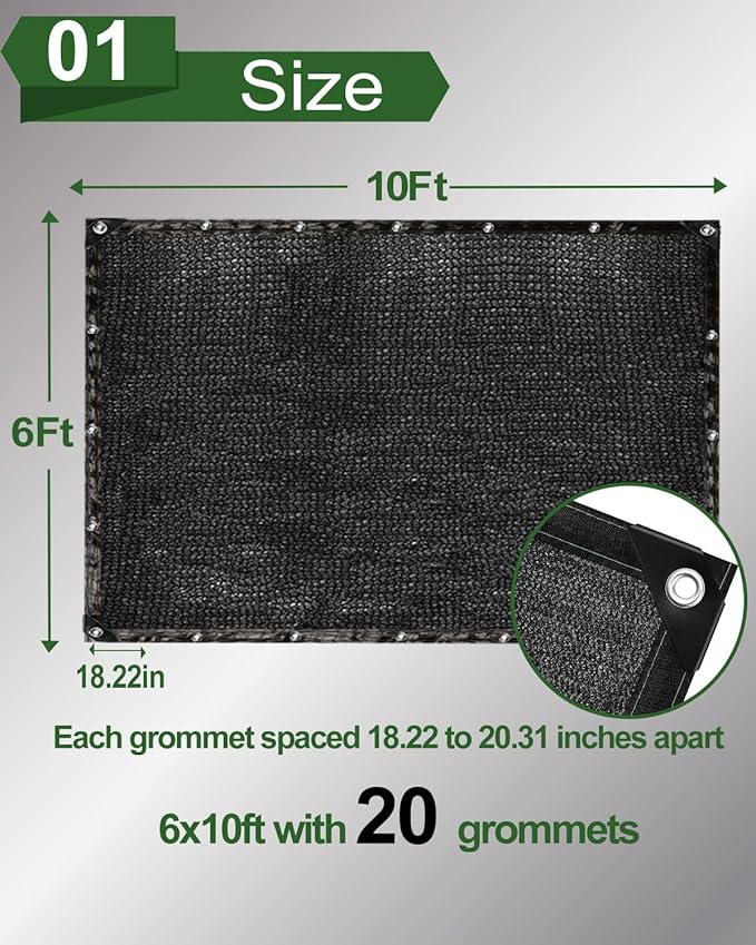 vensovo 70% Sunblock Shade Cloth Net Black Resistant - 6x10 Ft Garden Shade Mesh for Plant Cover, Greenhouse, Chicken Coop, Kennels, Tomatoes Plants