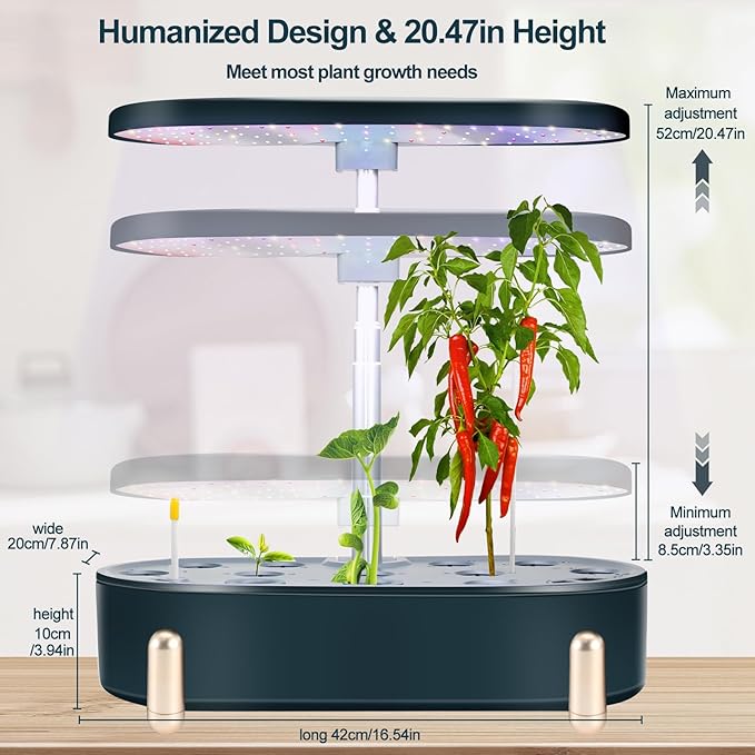 Indoor Garden Hydroponics Growing System12 Pods Plant Germination Kit Aeroponic Herb Vegetable Growth Lamp Countertop with LED Grow Light Smart Water Pump Automatic Timer (Black)