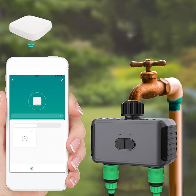 GOTOTOP Bluetooth Sprinkler Timer 2 Zone Water Timer Dual Zone Irrigation Controller with APP Control Rain Delay IP55 Proof for Garden Yard Lawn