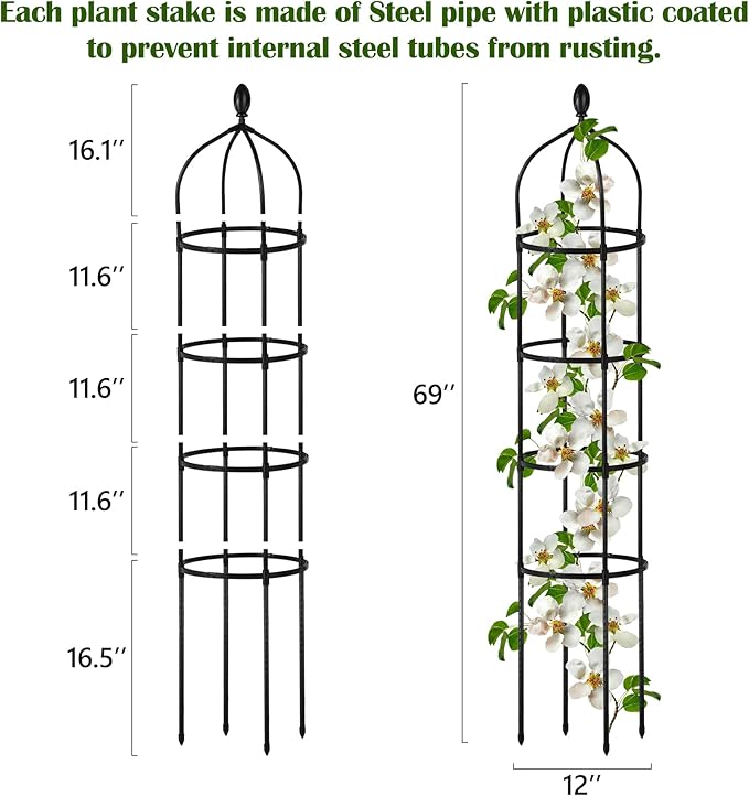 Garden Obelisk Trellis for Climbing Plants Outdoor 6 Ft Rose Bush Round Trellis for Pots Rustproof Metal Pipe with Plastic Coated Plant Flower Trellises for Clematis Vine Jasmine Support