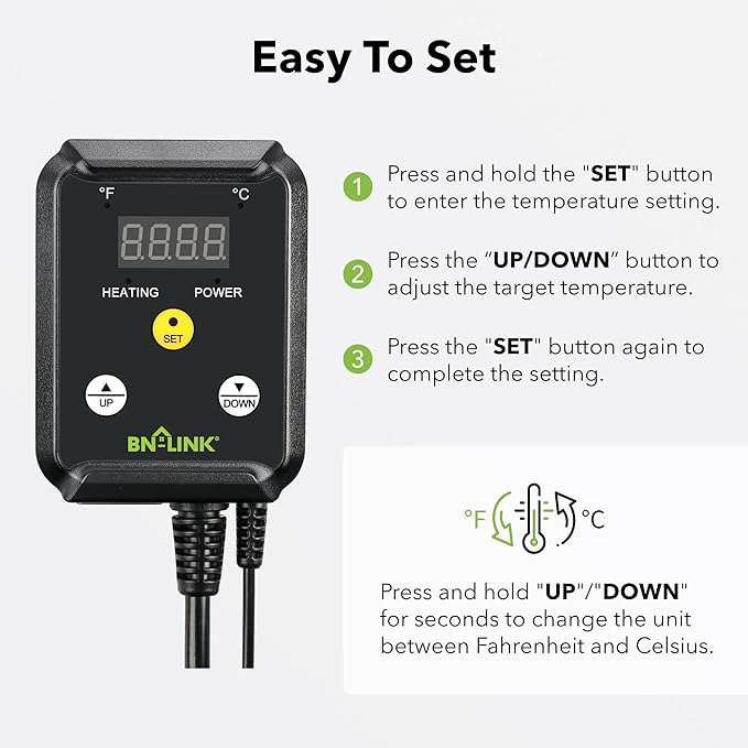 BN-LINK Digital Heating and Cooling Thermostat Controller for Reptiles, Attic Fan