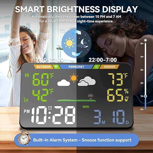 EnvyBox WiFi Weather Station 8.5" LED Display | Privacy-Focused, No App Required, Syncs Weather & Time for Home/Office | Accurate Weather Data, Dual Power Options, Black
