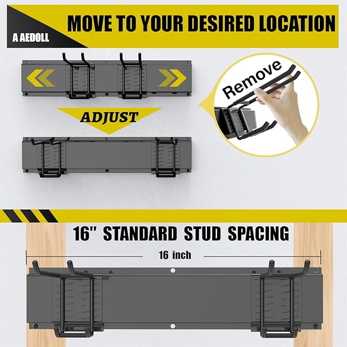 66" Garage Tool Organizer Wall Mount, 720lbs Tool Storage Organizer with Adjustable Sliding Hooks, Heavy Duty & Anti-Rust Garden Tools Storage Rack for Hanging Rake Broom/Mower/Snowboard