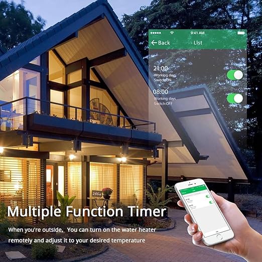 WiFi Smart Water Heater Switch, 40A, Touch Panel with Timing Function, Works with Tuya, Alexa, Google Assistant