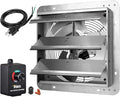 iPower 14 Inch Wall Mounted Shutter Exhaust Fan with Speed Controller and Power Cord Kit, Aluminum, 1600 RPM, 1000 CFM, for Attic, Garage, Louvered Vent, Plant, Greenhouse, Silver