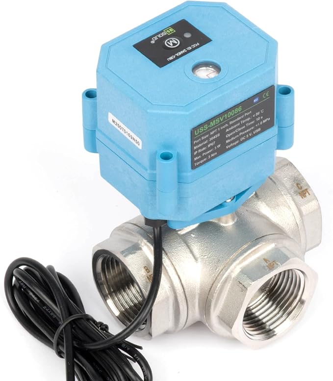 U.S. Solid WiFi Smart Motorized Ball Valve 1 inch NPT for Water Control & Irrigation, 3 Way 304SS Electric Valve, USB Plug, LED Indicator, Flow Direction Window, Remote On/Off Control, NSF Certified