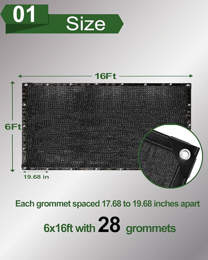 vensovo 90% Shade Cloth Netting with Grommets,6x16 Ft HDPE Heavy Duty Shade Mesh for Outdoor Use, Chicken Coop, Dog Kennel Cover, Greenhouse