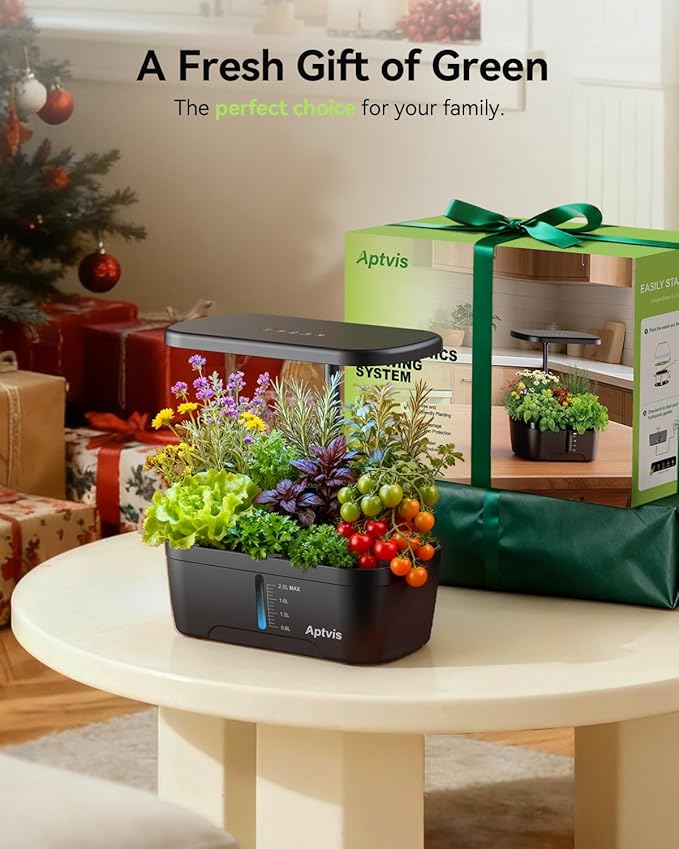 Hydroponics Growing System, 6 Pods Smart Indoor Herb Garden with LED Grow Light, Auto Timer, Height Adjustable, Quiet Pump, Gardening Gifts for Mom Women - Black