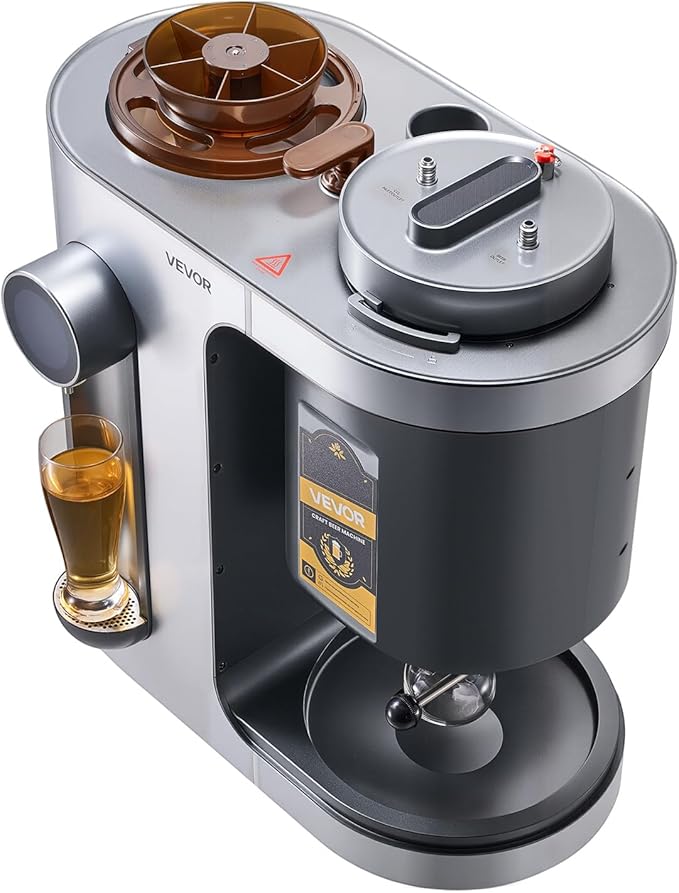 VEVOR Automatic Home Beer Brewer, 1500W Electric Beer Brewing Machine, 3.43 Gal All-in-One Home Brewer with Mash Boil Device, 304 Stainless Steel Internal Tank, Auto Temperature & Pressure Control