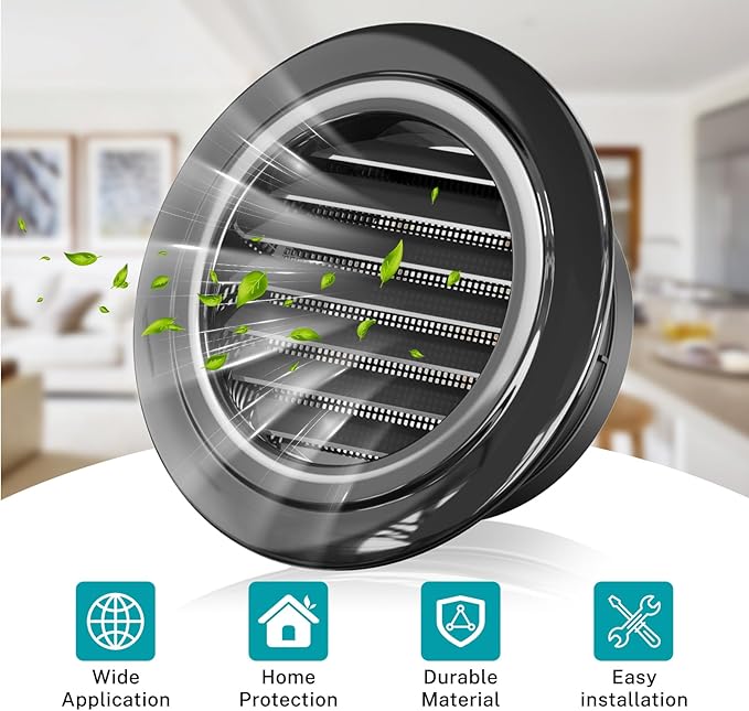 HG Power 6 inch Soffit Vent, ABS Black Air Vent Cover, Louver Soffit Exhaust Vent with Built-in Screen Mesh for Bathroom, Kitchen, Attic, Garage Ventilation, 150mm