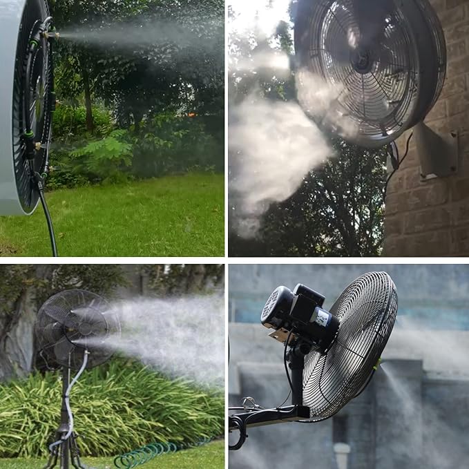 Outdoor Fan Mist Cooling System Kit for Patio Fan Garden Greenhouse 19.6FT(5.9M) Misting Line & 5 Metal Mist Nozzles + Galvanized Solid Brass Adapter Suitable