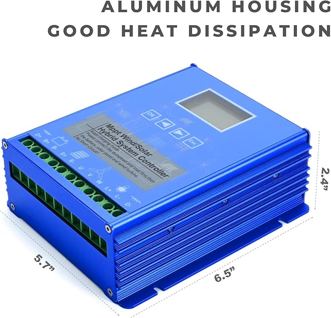 Wind Solar Hybrid Charge Controller, 1400W Wind and Solar Charge Controller, Auto 12V/24V Battery Off Grid Controller Boost MPPT 800W Wind Turbine, 600W Solar Panel