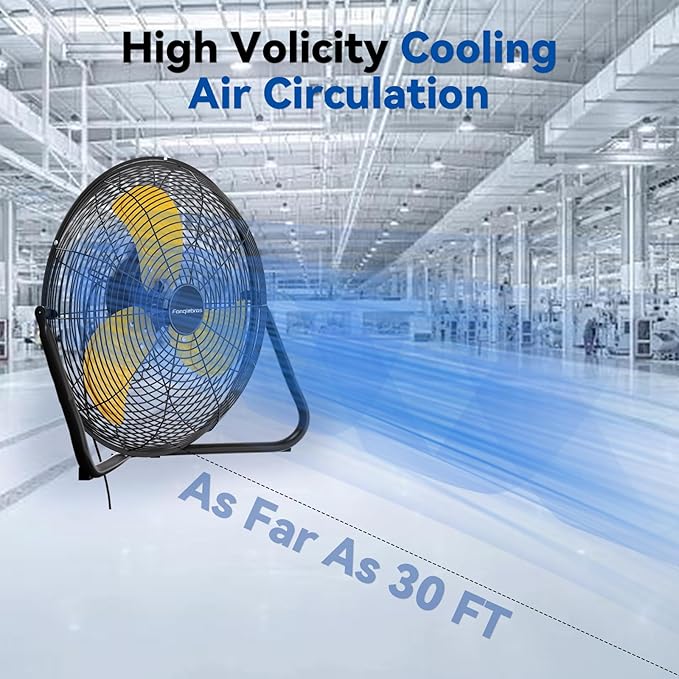 18" High Velocity Floor Fan, 3800 CFM Heavy Duty Industrial Floor Fan, 3 Speed, 360 Degree Tilt, Wall Mounted & Floor Design for Warehouse, Basement, Factory, Barn, Garage - UL Safety Listed