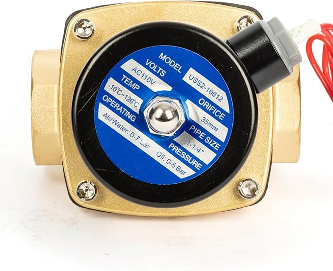 U.S. Solid Smart WiFi Brass Solenoid Valve, 1-1/4", 110V AC, Normally Closed, App Remote Control for Water Systems & Automation