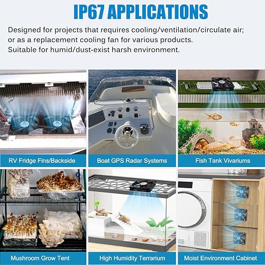 GDSTIME 120mm Waterproof Fan with Speed Controller, IP67 12V Computer Fan with AC Plug, 110V 120V 220V AC Powered Ventilation Exhaust Fans for Receiver Terrarium Biltong Box Grow Tent Cabinet Cooling