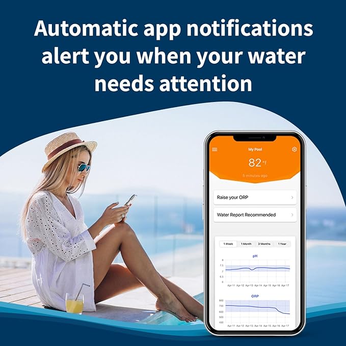 Crystal Smart Water Monitor for Salt Water Pools & Hot Tubs - 24/7 Continuous Digital Water Testing with App Notifications & Customized Chemical Dosing (New Model)