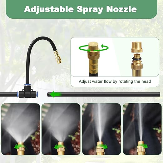 Quibbay 16.4Ft Drip Irrigation System, Automatic Garden Irrigation System with 360-degree Bending Dropper, Atomizing Watering Misting System with Copper Nozzle for Garden Plant Lawn Patio(5 Nozzles)