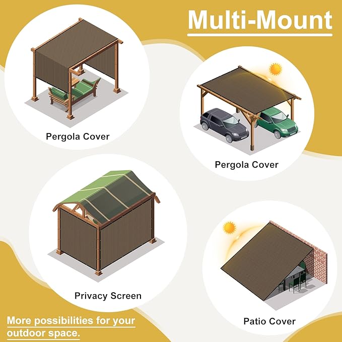 Shade&Beyond 90% Sun Shade Cloth with Grommets, 8' X 8' Pergola Shade Cover Canopy, Mesh Tarp Sun Screens for Patio, Outdoor, Garden, Backyard, Mocha, GN10
