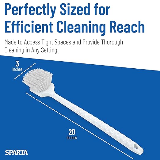 SPARTA 40501EC02 Plastic Large Scrub Brush, Kitchen Brush, Utility Brush With Long Handle For Cleaning, 20 Inches, White