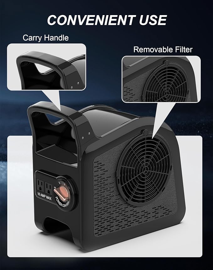 Utility Fan, 355CFM High Velocity Air Mover Floor Fan with 3 Speeds and 185° Rotation, Carpet Dryer with Removable Filter for Drying, Cooling, Ventilation for Job Site, Home Use, 12", Black