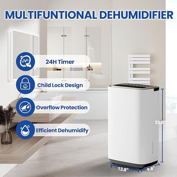 5000 Sq.Ft Dehumidifier for Basement with Drain Hose, 50 Pint Large Best Compressor Dehumidifiers for Home or Garage, Smart Humidity Control, 24H Timer & Child Lock, Ideal for Large Rooms, Garage