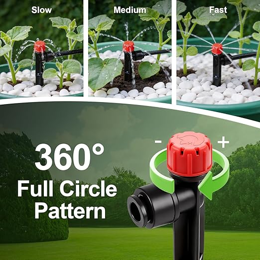 RedChili 35 Pieces Quick Connect Drip Emitters for 1/4" Drip Irrigation Tubing, Adjustable 360 Degree Stream Drip Emitters with Stake 360° Full Circle 8 Hole Stream Drippers for Garden Watering System