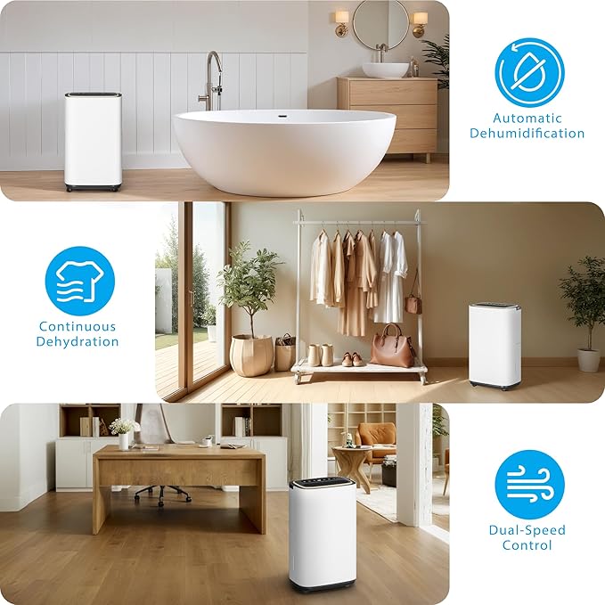 3000 Sq.Ft Dehumidifier for Basement with Drain Hose, Upgraded 30 Pint Large Best Compressor Dehumidifiers for Home or Garage, Smart Humidity Control, 24H Timer & Child Lock, Ideal for Large Rooms
