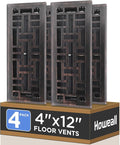 Howeall 4x12 Inches 4 Pack Heavy Duty Walkable Floor Register - Easy Adjust Air Supply Lever Decorative Floor Vent Covers, Seattle Design Vent Covers for Home - Oil Rubbed Bronze