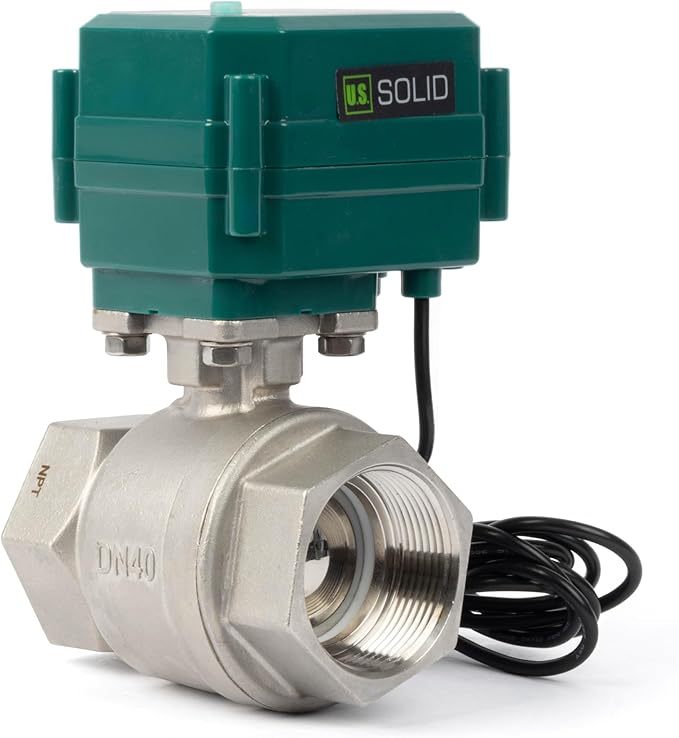 U.S. Solid 1-1/2" Smart Motorized Ball Valve - Remote App Mobile Control NSF Certified 304SS Electrical Ball Valve with Manual Switch, 5V DC USB Connection