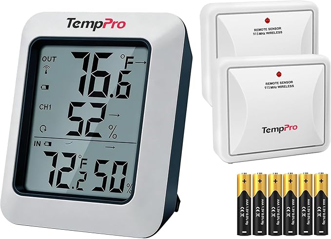 TempPro TP60-2 Digital Hygrometer Indoor Outdoor Thermometer Wireless Temperature and Humidity Gauge Monitor Room Thermometer with 500ft/150m Range Humidity Meter (Previously ThermoPro)
