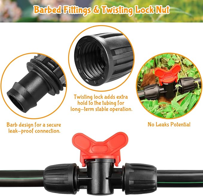 Gardrip 8 Pack Drip Irrigation Valve for 1/2 Inch Drip Tubing (1/2" ID x 0.65" OD)：1/2'' In-line Locked Barbed Ball Valve Drip Line Shut Off Valve Parts In Irrigation System for Garden