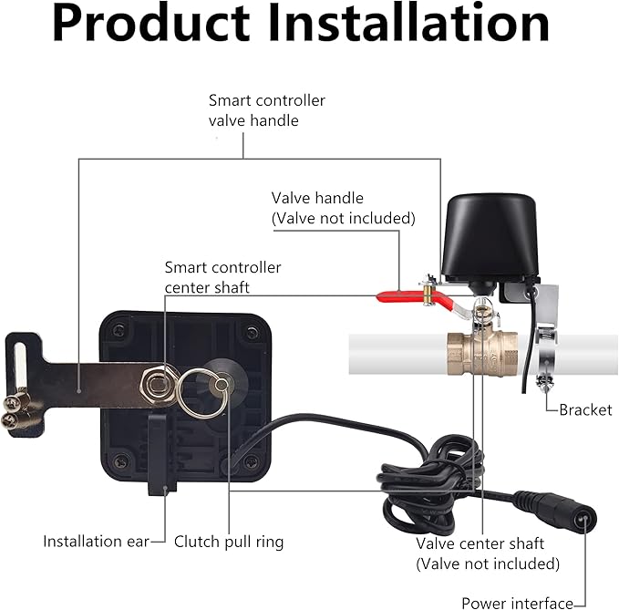 Zigbee(TUYA/SmartThings HUB NEEDED) Ball Valve Smart Water Shutoff Manipulator with Durable Metal Gear Domotique Controller Compatible Alexa Google Works 2.4 GHz (TUYA ZIGBEE)
