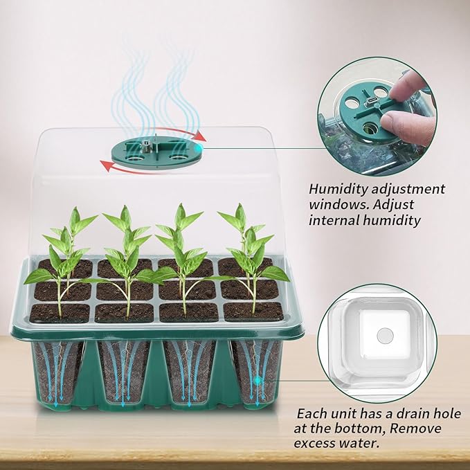 Seed Starter Tray, 2 Pcs Plant Propagation Station with Grow Light,Seedling Starter Trays with Timing Controller,Mini Greenhouse Kit with Humidity Domes and Base,Plant Tray for Seeds Growing Starting