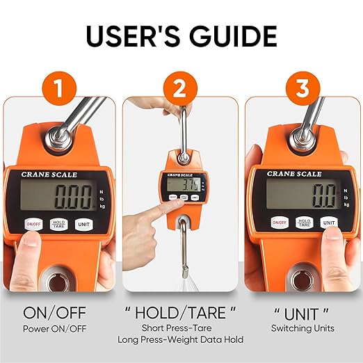 RoMech 660lb Digital Hanging Scale with Cast Aluminum Case, Handheld 300Kg Mini Crane Scale with Hooks for Farm Hunting Fishing Outdoor (Orange)