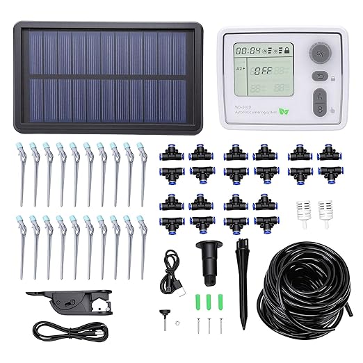 Solar Drip Irrigation Kit, WiFi Smart Automatic Watering System for 20 Pots with 2 Pumps, APP Remote Control & Solar Powered for Balcony Garden