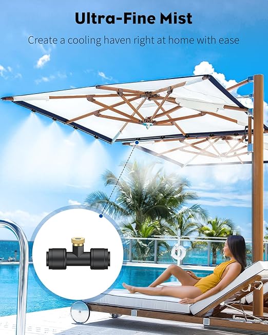 Pawfly Misting System, Misters for Outside Patio 50 ft, Outdoor Misting Cooling System with 15 Brass Mist Nozzles Water Accessories, Patio Mister for Cooling Garden Backyard Greenhouse Trampoline