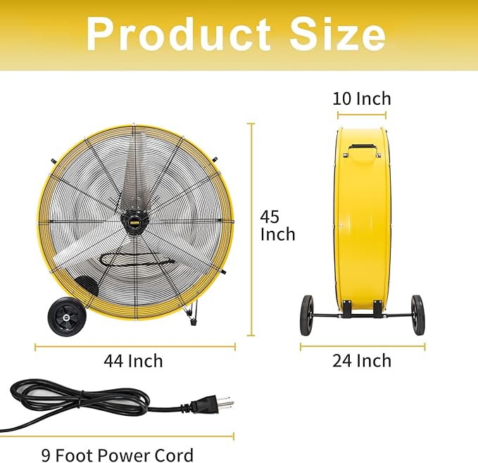 HiCFM 26800 CFM 42 inch Industrial Drum Fan, 4/5HP Powerful Motor, Heavy Duty Barrel Structure, 8 inch Wheels, Move Much Air for Warehouse, Garage or Industrial Commercial Use - CUL Listed