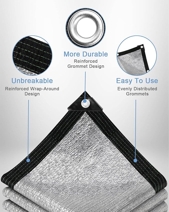 vensovo 95% Aluminum Shade Cloth - Reflective Aluminium Shade Netting Sun Shade Cover with Grommets for Cars, Dogs, Outdoor, RV, Patio (6x16FT)