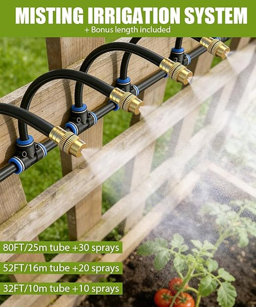 100FT Easy-Snap Garden Irrigation System for Raised Beds & Greenhouses, Upgraded 8mm (5/16") High-Flow PE Tubing with 40 Bendable 360° Copper Nozzles, Quick-Connect Plant Watering Kit (Not 1/4" Tube)
