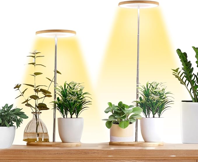 yadoker Plant Grow Light for Indoor Plant,Bamboo Mini LED Grow Light Garden,Height Adjustable,Automatic Timer with 8/12/16 Hours