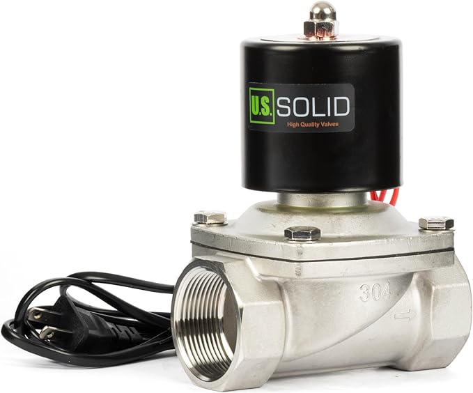 U.S. Solid Smart WiFi Stainless Steel Solenoid Valve, 1-1/2", 110V AC, Normally Closed, App Remote Control for Irrigation & Automation