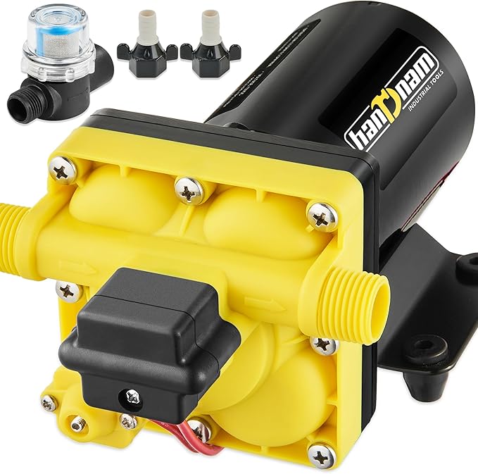 2026 Upgraded RV Water Pump, 12V 6.0 GPM High-Flow, Ultra-Quiet 70 PSI Self-Priming Diaphragm Pump with Adjustable Pressure Switch & Strainer for RV, Marine, Camper, Boat (Run-Dry Safe)