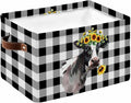 Sunflowers Cow Storage Bins Cubes Waterproof Cloth Storage Basket, Farm Animal Black Buffalo Plaid Foldable Storage Bags for Shelf Closet Clothes Storages Organizers with Handles 15x11x9.5 in 1PCS