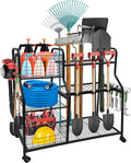Garden Tool Organizer with 4 Wheels, Garden Tool Rack with 2 Storage Basket, 3 Tier Heavy Duty Utility Garden Tool Storage with 12 Hooks for Yard/Garden/Shed/Garage/Basement/Lawn