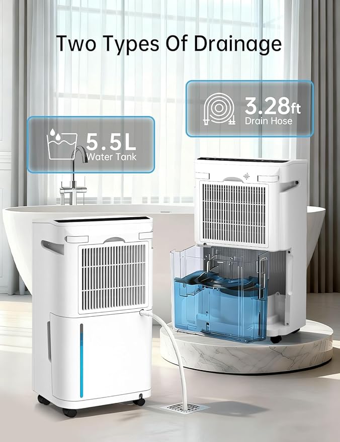 PHILODECO 80 Pint 4500 Sq.Ft Dehumidifier with Drain Hose, Automatic Defrosting, Intelligent Humidity Control with 24HR Timer, Smart Quiet Dehumidifier, for Basement, Bathroom, Bedroom, Home, White