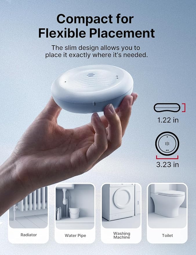 X-Sense Wi-Fi Water Leak Detector Kit, Smart Water Sensor Alarm with App Alerts and Ultra-Slim Design, Water Alarm Leak Detector for Basements, Model SWS0B, 3 Packs
