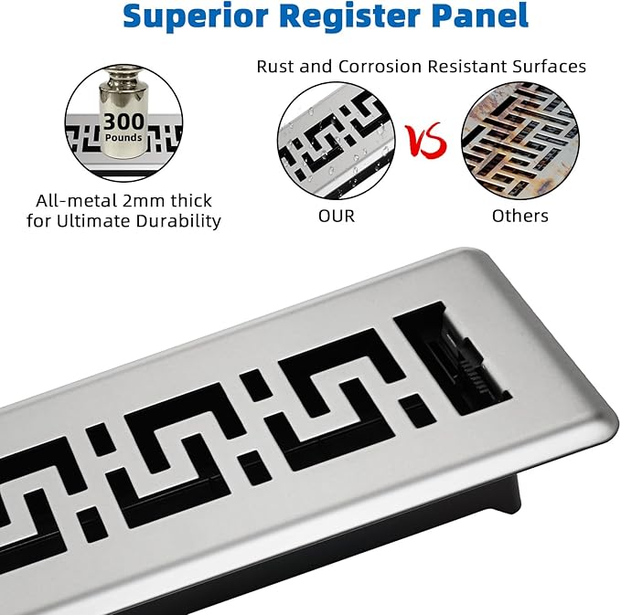 3 Pack Floor Register 2x14 Inches - Heavy Duty Walkable Steel Decorative Vent Covers for Home Floor Air Floor Vents Register Easy Adjust Air Flow with Scratch Resistant Finish